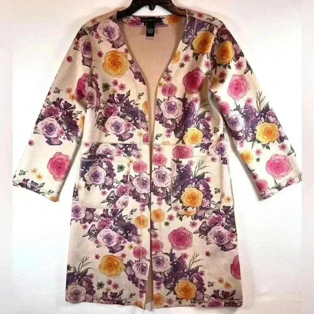 Joan Vass Duster open front‎ cardigan size Sm butter soft faux suede cottagecore